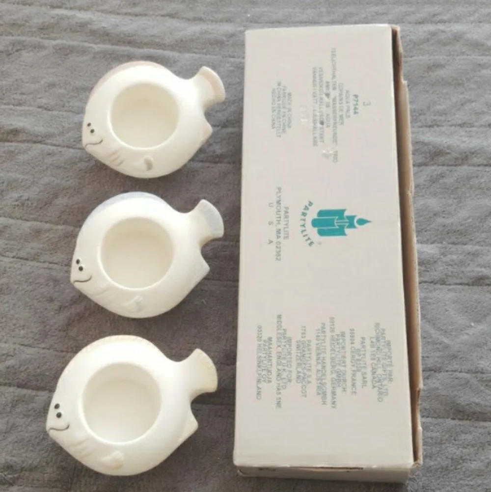 Vintage PartyLite Aqua Pals Bisque Porcelain Candle Floater - Fish Candle Holder